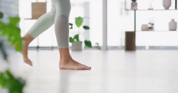 Woman Rolls Out Yoga Mat Floor Yoga Fitness Training Room — Vídeos de Stock