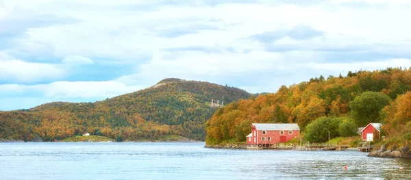 Vista Panoramica Una Casa Sul Lago Con Alberi Incolti Cespugli — Foto Stock