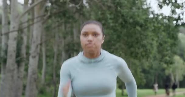 Active Young Woman Running Jogging Park One Focused Determined Athlete — Wideo stockowe