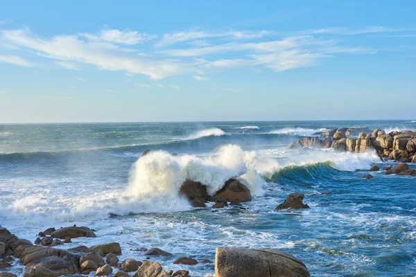 Rocky Coastline Cape Province South Africa Ocean Waves Crashing Coastal — 스톡 사진