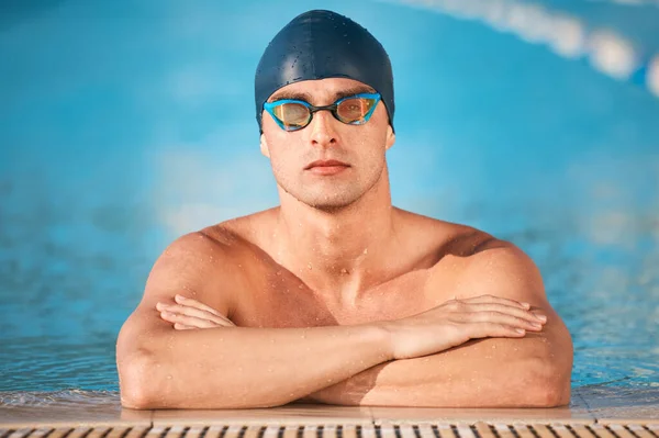 Handsome Young Male Athlete Swimming Olympic Sized Pool — Fotografia de Stock