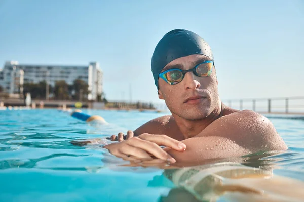 Young Man Going Swim Olympic Pool — 图库照片