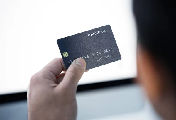 Unrecognisable Businessman Using His Credit Card Online Banking — Stock fotografie