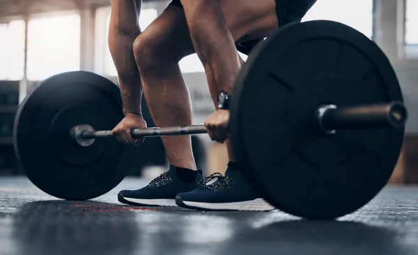 Closeup Shot Unrecognisable Man Exercising Barbell Gym —  Fotos de Stock