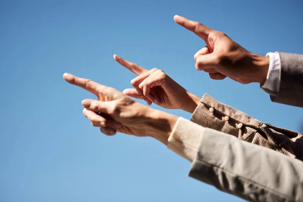 Unrecognisable Group Businesspeople Standing City Together Pointing — Stock Photo, Image