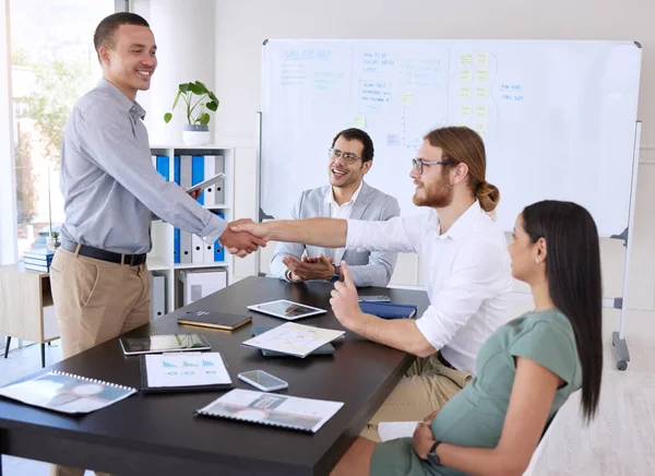Diverse Group Businesspeople Shaking Hands Meeting Office — Stok fotoğraf