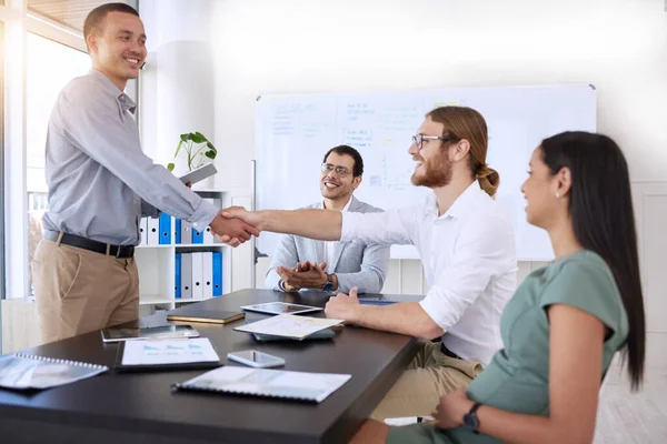 Diverse Group Businesspeople Shaking Hands Meeting Office — Stok fotoğraf