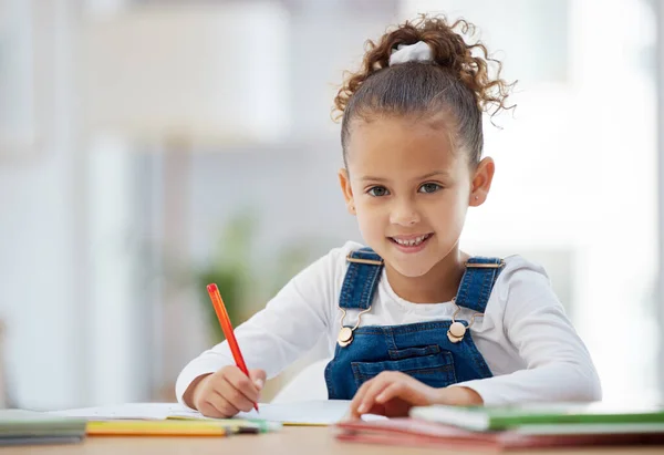 Little Girl Doing Homework Home — 图库照片