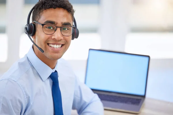 Young Businessman Working Call Center — Stok fotoğraf