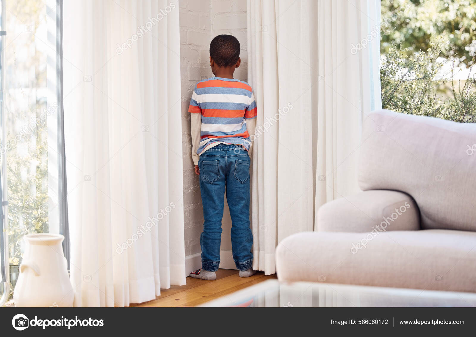 Little Boy Standing Corner Punishment Home Stock Photo by ©PeopleImages