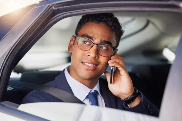 Handsome Young Businessman Making Phonecall While Backseat Taxi — Stockfoto