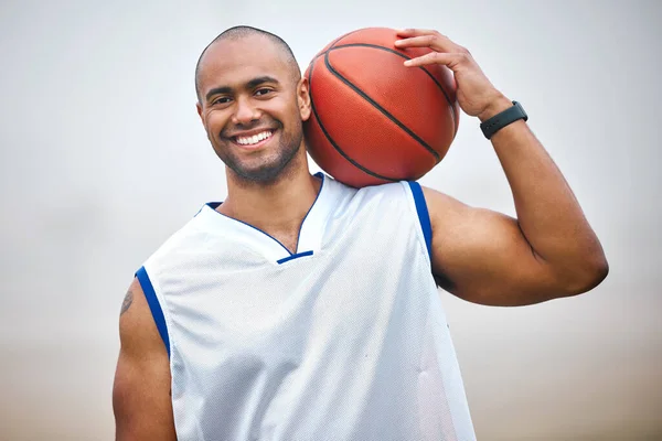Cropped Portrait Handsome Young Male Basketball Player Standing — Stockfoto