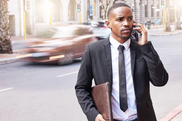 Cropped Portrait Handsome Young Businessman Making Phonecall His Morning Commute — 스톡 사진