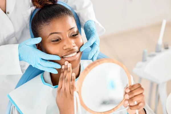 Patient Checking Her Dental Work — Stock Photo, Image