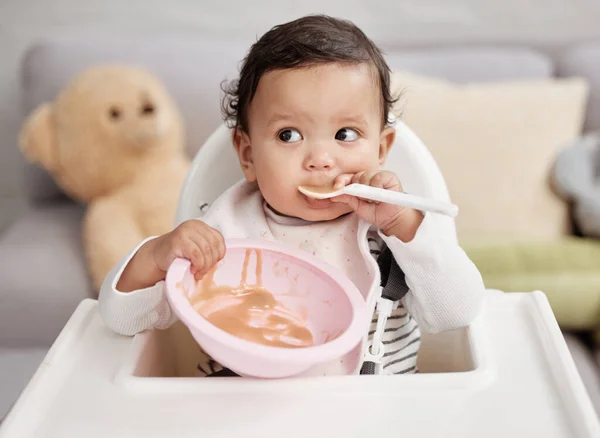 Baby Eating Meal Home — 图库照片