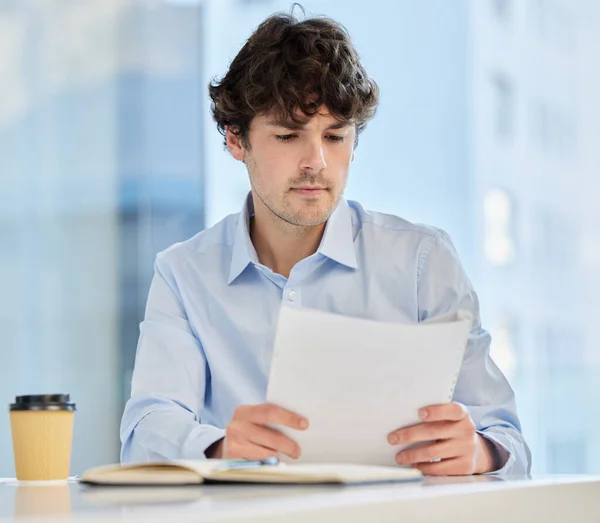 Businessman Reading Documents His Office — Stok fotoğraf