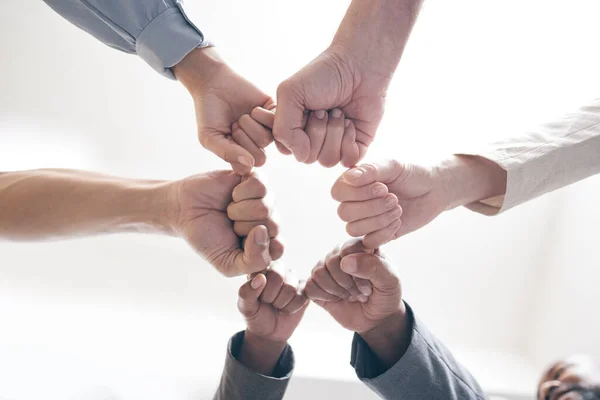 Shot Shot Group Unidentifiable Businesspeople Joining Fists Together Unity — kuvapankkivalokuva