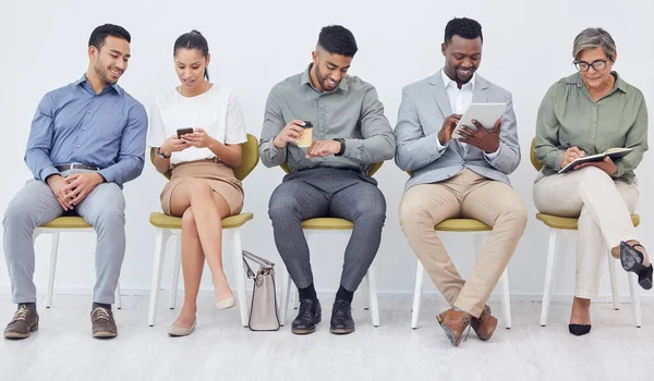 Cropped Studio Shot Group Businesspeople Line White Background — Foto Stock