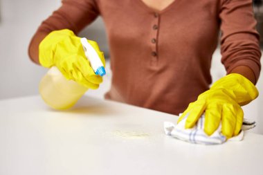 Mutfak tezgahını temizleyen bir kadın..