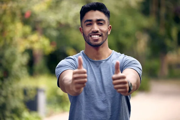 Young Man Showing Thumbs While Standing College — Foto Stock