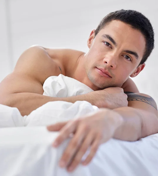 Handsome Young Man Lying Bed — Foto Stock