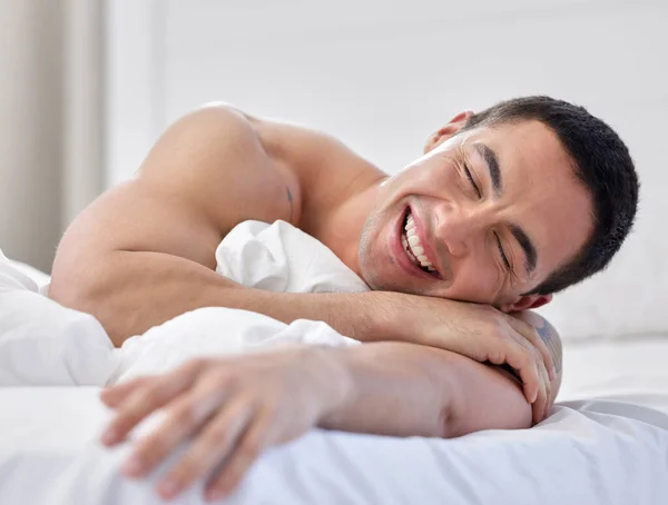 Handsome Young Man Lying Bed — Foto Stock