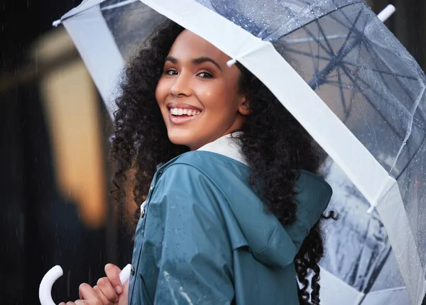 Young Woman Holding Umbrella City — Stok fotoğraf