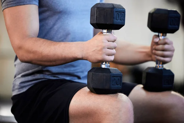 Unrecognizable Athletic Man Working Out Dumbbells Gym — Stockfoto