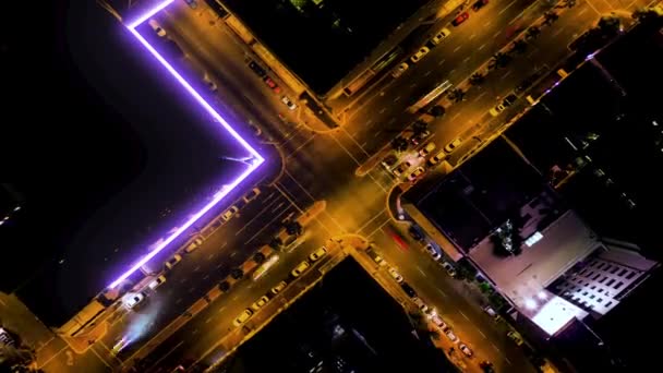 Overhead Time Lapse Video Footage Traffic Night City Overlaid Purple — Stockvideo