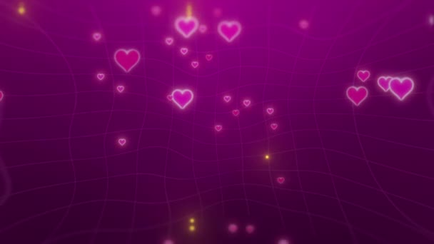 Video Digitally Created Hearts Floating Purple Background — Stok Video
