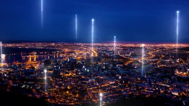 Kavramsal Video Görüntüleri Gece Bir Şehirde Grafik Veri Akışları — Stok video