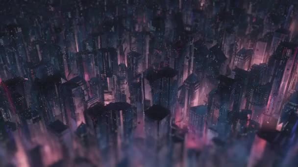 Digitale Videobeelden Van Een Futuristisch Stadsbeeld Nachts — Stockvideo