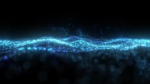 Video Footage Digital Blue Neon Particle Wave Black Background — Vídeos de Stock
