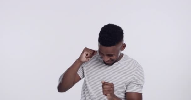 Video Footage Handsome Young Man Dancing White Background Studio Day — Stock Video