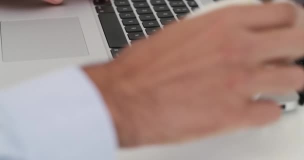 Video Footage Unrecognizable Businessman Sitting Office Spilling Cup Coffee His — Stockvideo