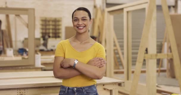 Video Footage Young Businesswoman Working Her Construction Workshop — Stok Video