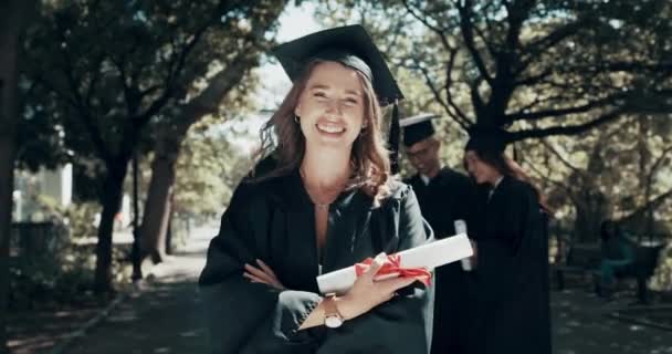 Video Footage Student Holding Her Diploma Graduation Day — Stockvideo