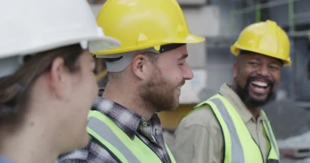 Video Footage Group Builders Having Discussion Construction Site — Stock videók