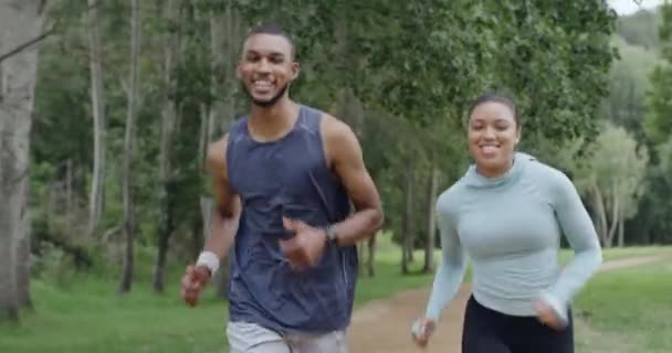 Two Fit People Running Park Enjoying Daily Exercise Fitness Routine — Stockvideo