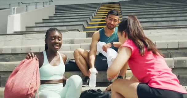 Group Diverse Athletes Gets Steps Move Ground Practice Group Three — Stock Video