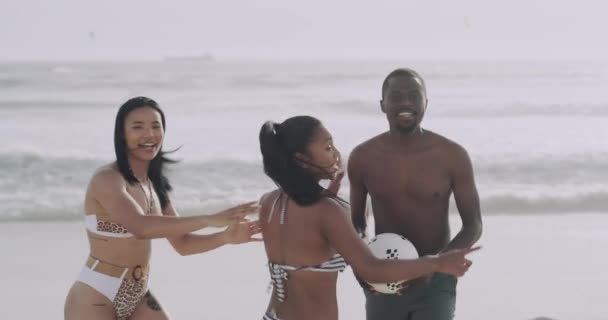 Video Footage Diverse Group Friends Standing Posing Photograph Beach — Stockvideo