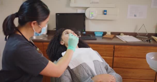 Dentist Talking Female Patient While Checking Her Teeth Dental Appointment — Video
