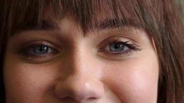 Closeup Portrait Pharmacist Blue Eyes Looking Forward Caring Friendly Kind — Stockvideo