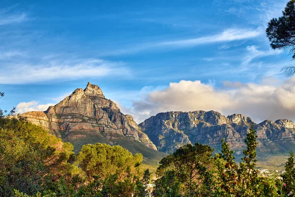 Fénymásolás Tér Festői Táj Felhős Borítja Csúcsa Table Mountain Cape — Stock Fotó