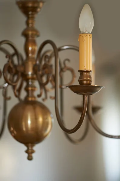 Closeup Vintage Brass Chandelier Hanging Decoration Foyer Entrance Hall Dinning — Stok fotoğraf