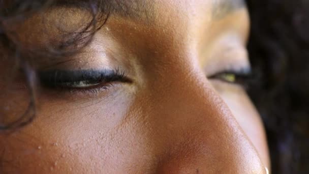 Closeup Womans Eyes Expressing Sadness Grief While Mourning Loss Loved — Vídeos de Stock