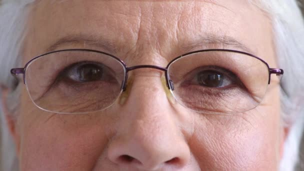 Closeup Senior Womans Eyes Thinking Happy Memory Daydreaming Portrait Old — 图库视频影像