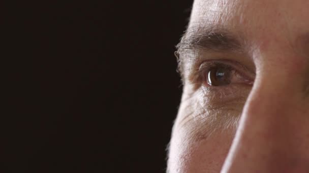 Closeup Young Man Smiling Showing Positive Emotion His Eyes Half — Wideo stockowe