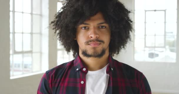 Young Black Confident Male Afro Taking Deep Breath While Standing — Wideo stockowe