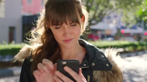 Trendy Woman Using Her Phone Urban Town Beautiful Young Student — Stock videók
